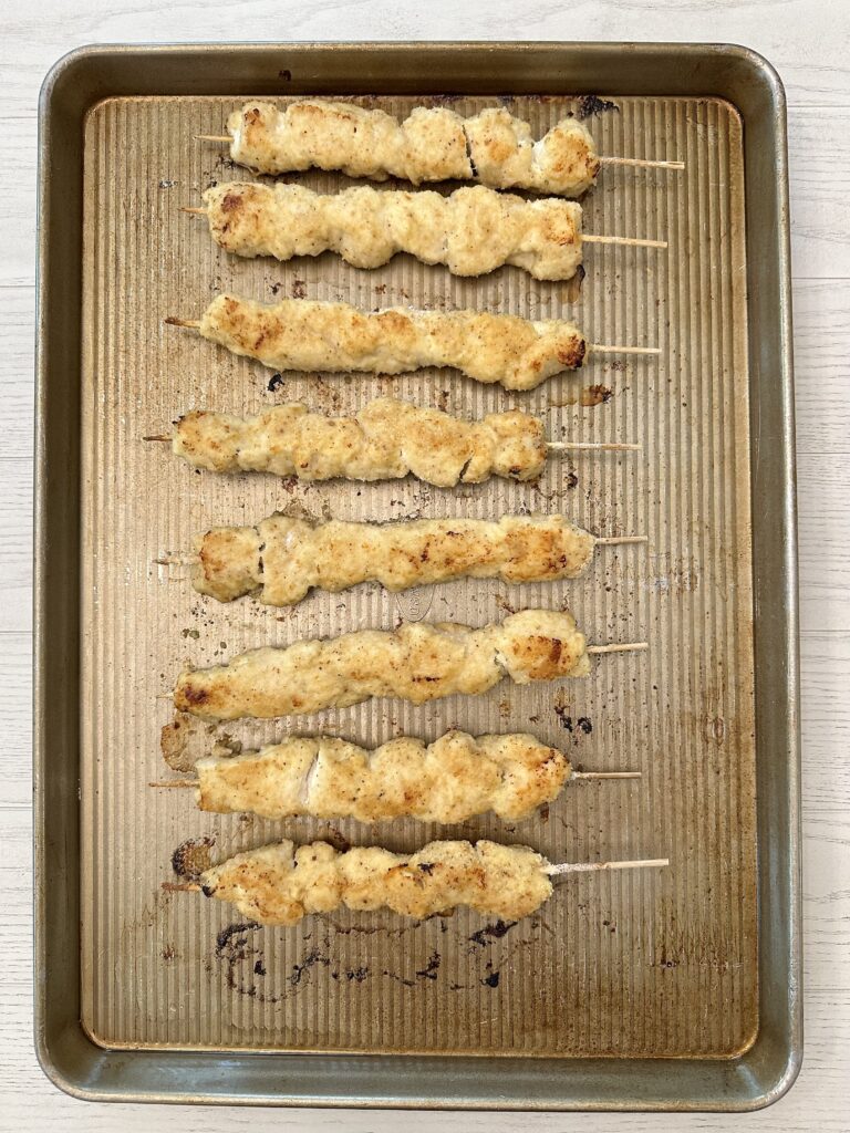 Breaded Chicken Skewers with Lemon Butter Sauce