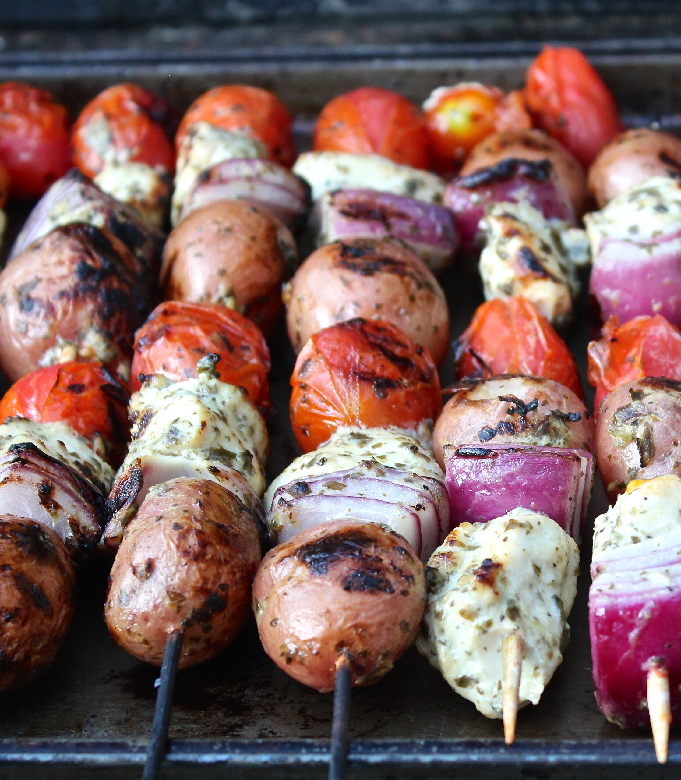 Pesto Chicken and Veggie Kabobs