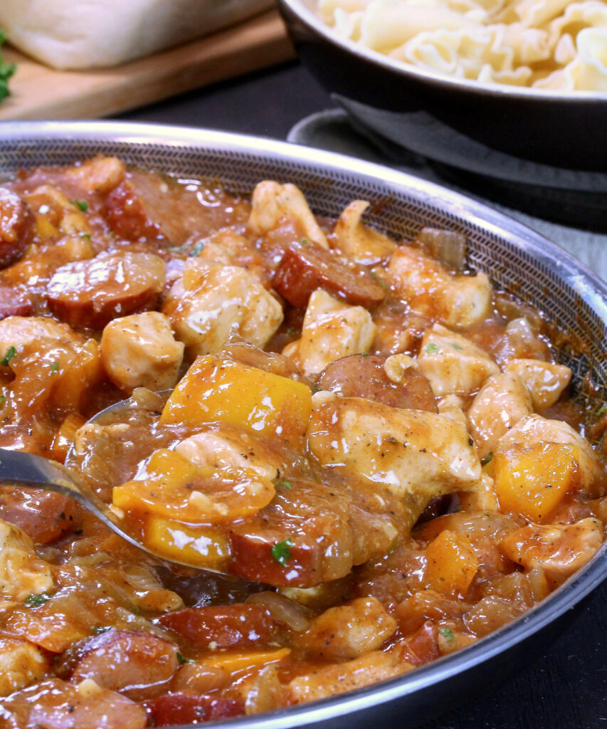 Skillet Chicken Kielbasa and Bell Pepper