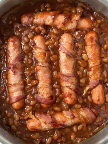 Bacon Wrapped Franks and Beans