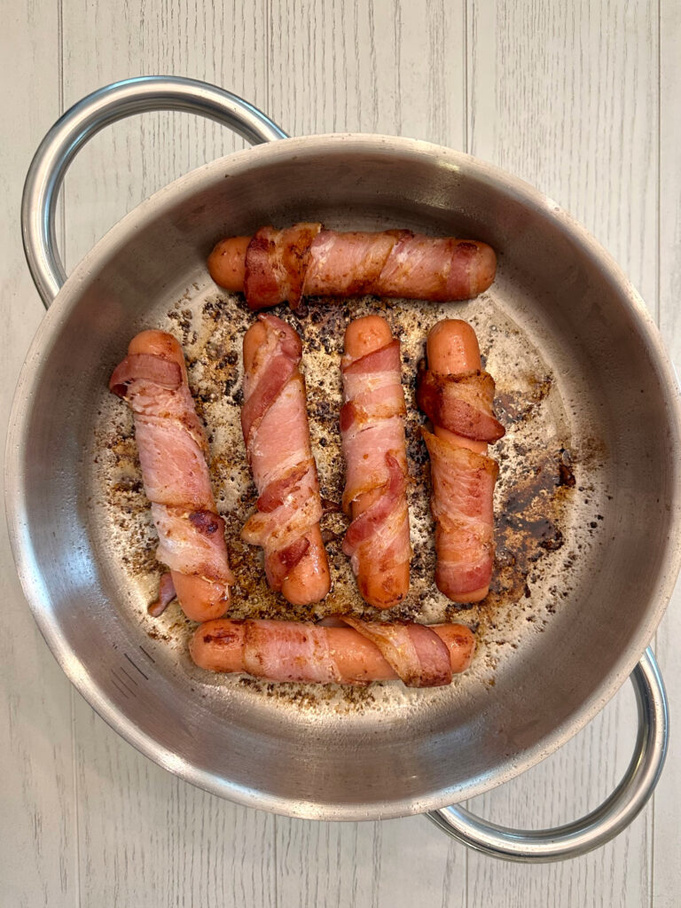 Bacon Wrapped Franks and Beans