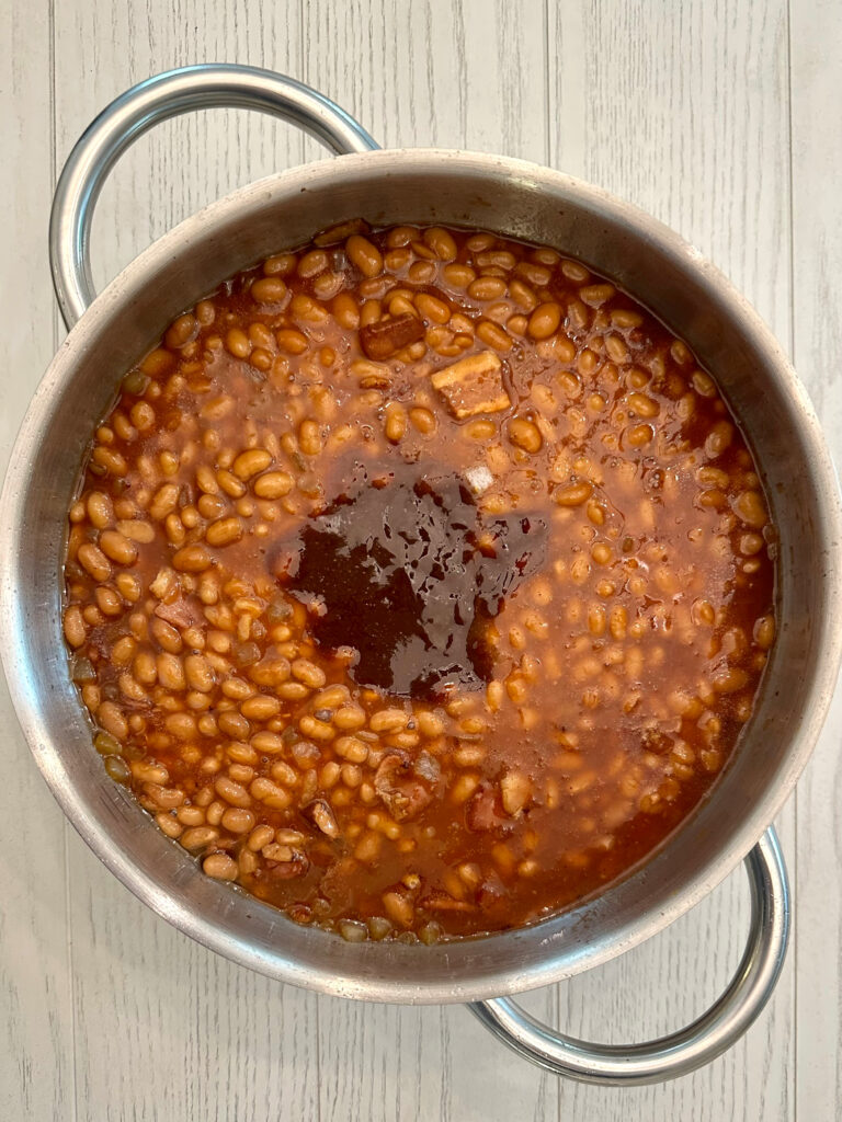 Bacon Wrapped Franks and Beans