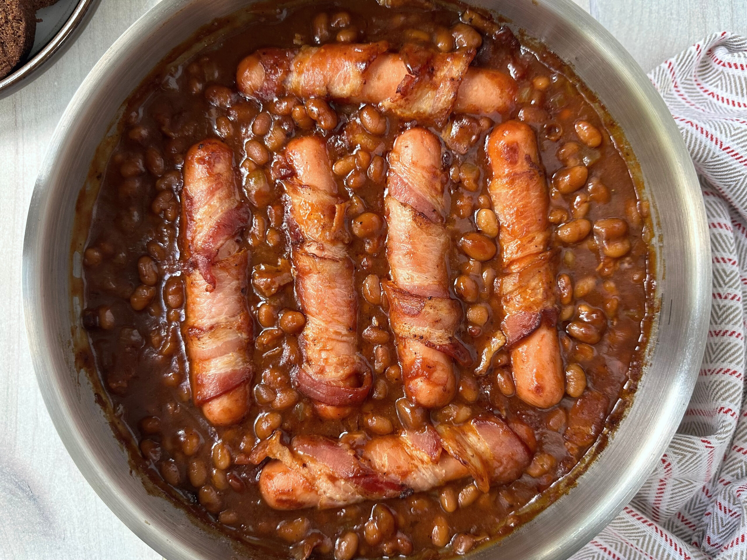 Bacon Wrapped Franks and Beans