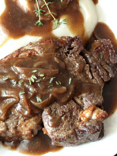 Air Fryer Steak with Onion Gravy