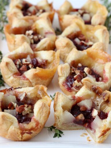 Brie Cranberry and Pear Puff Pastry Cups