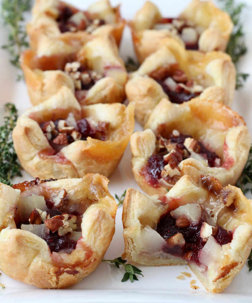 Brie Cranberry and Pear Puff Pastry Cups