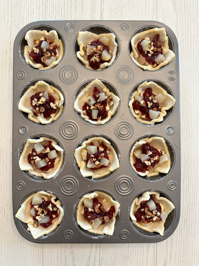 Brie Cranberry and Pear Puff Pastry Cups