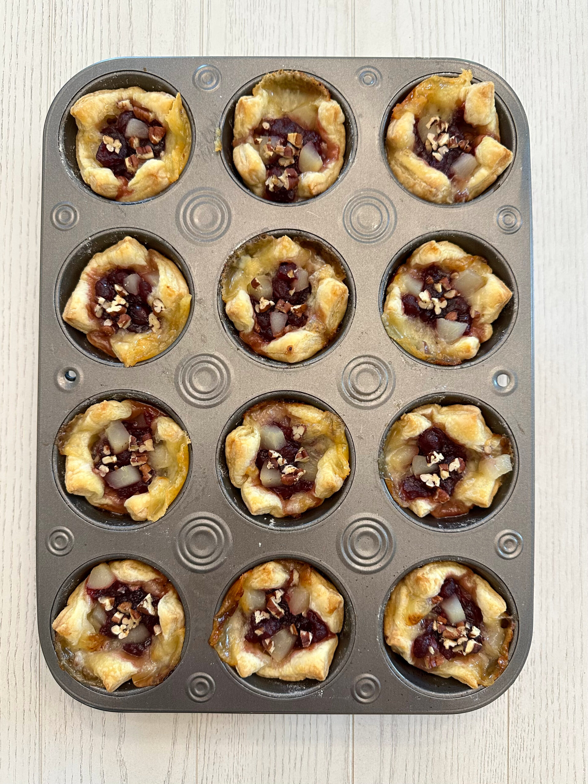 Brie Cranberry and Pear Puff Pastry Cups
