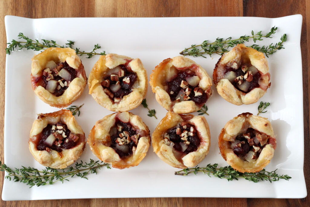 Brie Cranberry and Pear Puff Pastry Cups