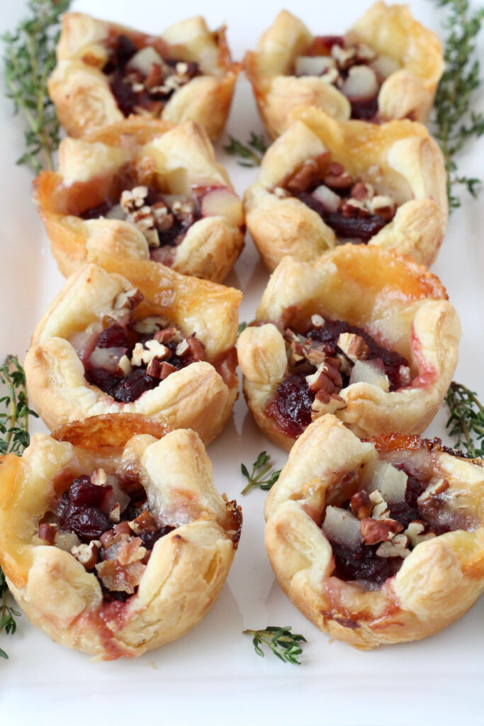 Brie Cranberry and Pear Puff Pastry Cups