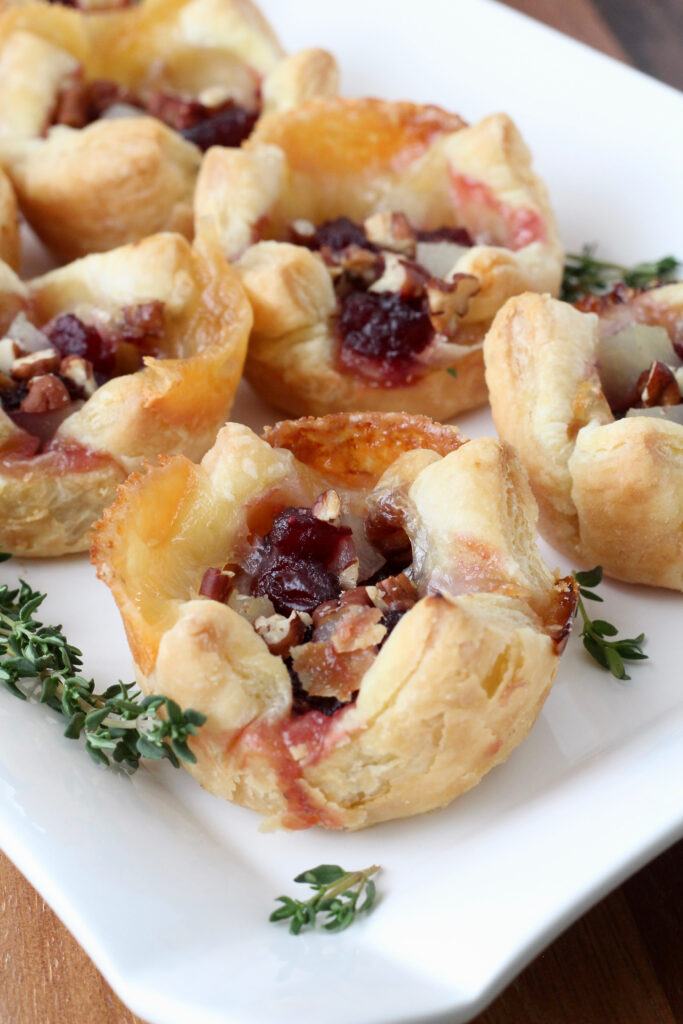 Brie Cranberry and Pear Puff Pastry Cups