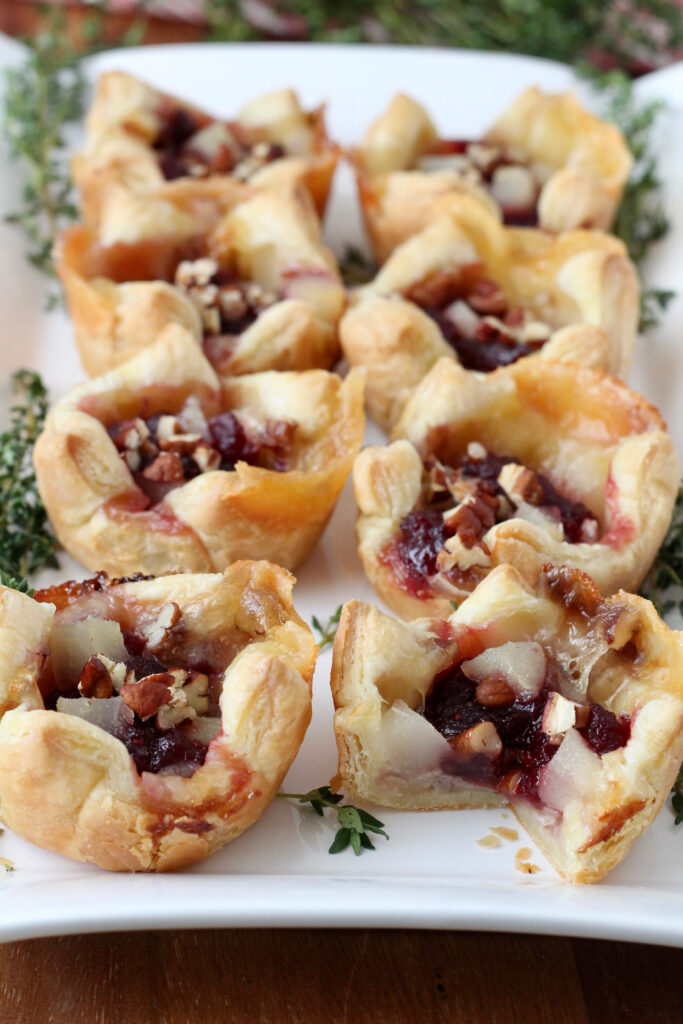 Brie Cranberry and Pear Puff Pastry Cups