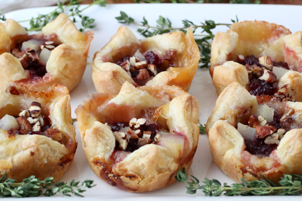 Brie Cranberry and Pear Puff Pastry Cups