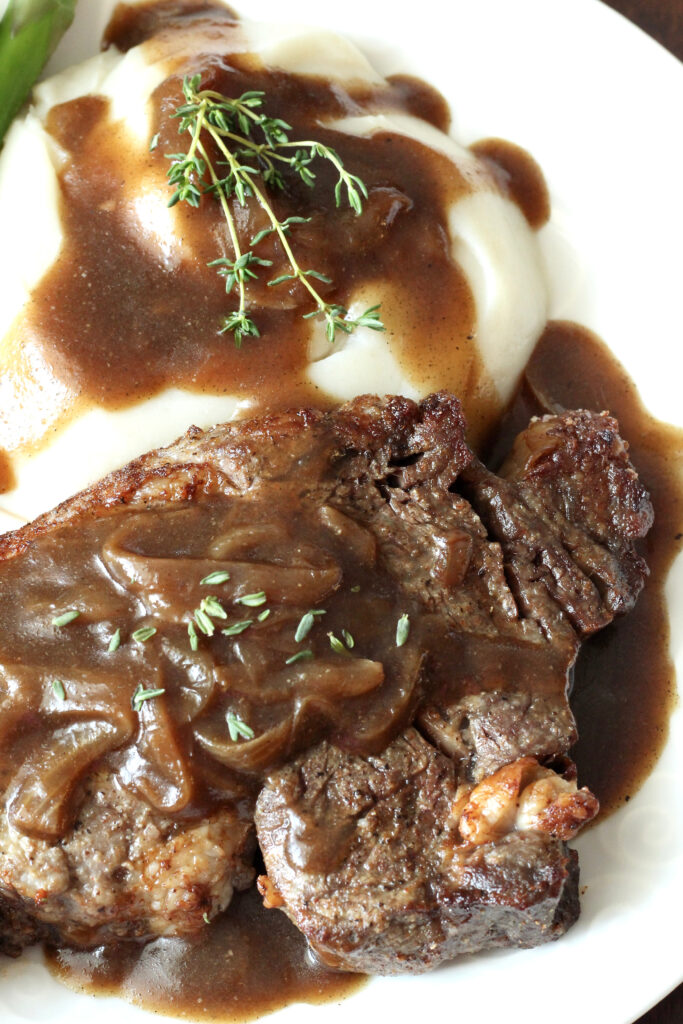 Air Fryer Steak with Onion Gravy