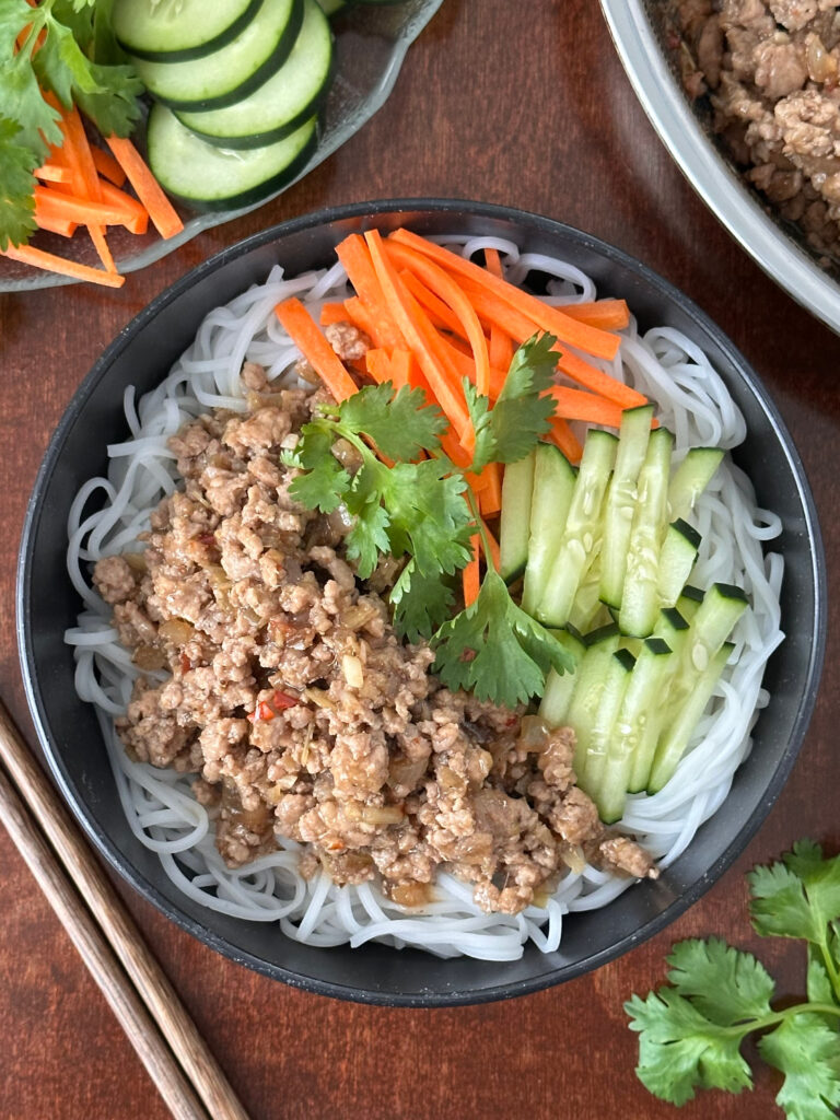 Vietnamese Ground Pork Rice Noodle Bowl