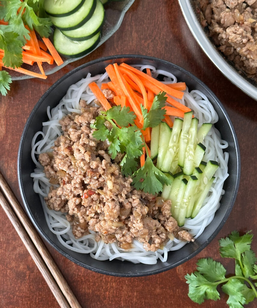 Vietnamese Ground Pork Rice Noodle Bowl 