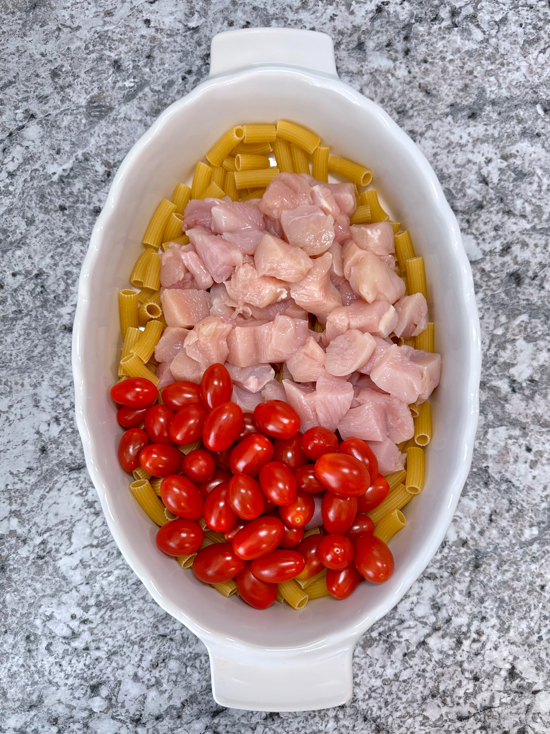 Dump and Bake Chicken Alfredo Pasta