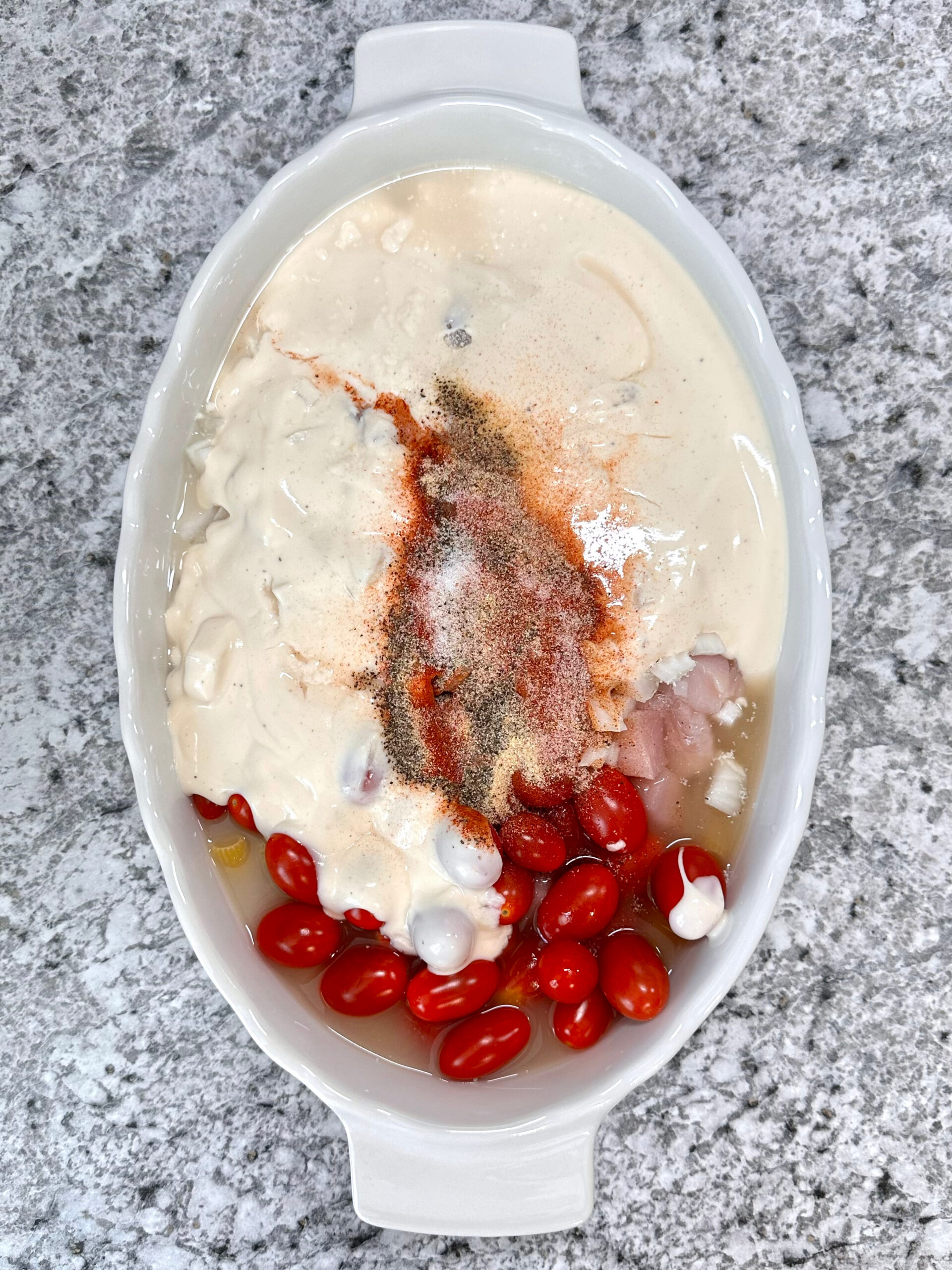 Dump and Bake Chicken Alfredo Pasta