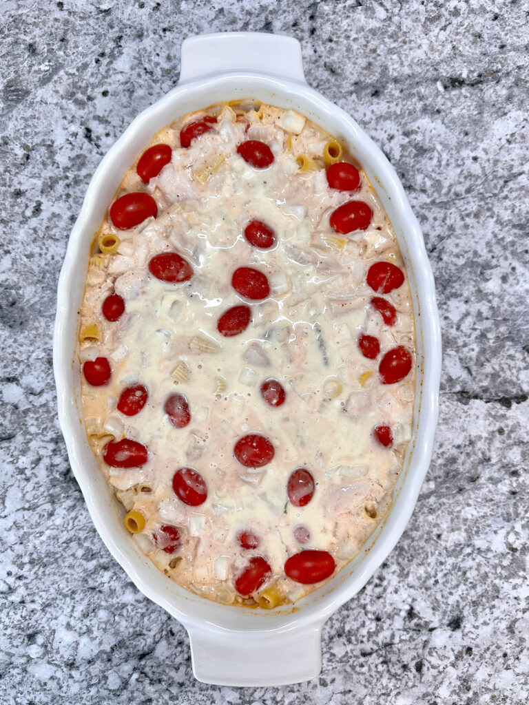 Dump and Bake Chicken Alfredo Pasta