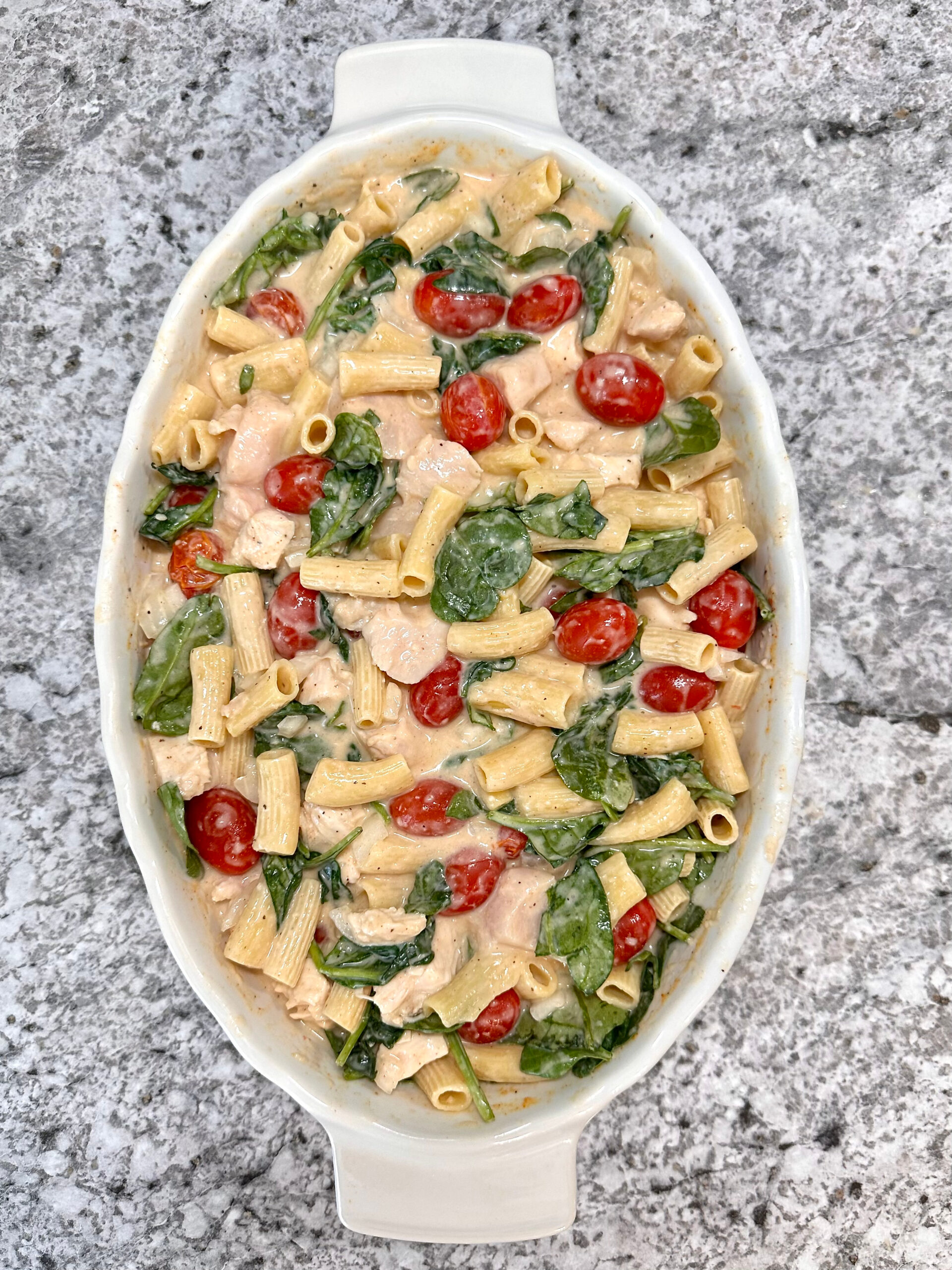 Dump and Bake Chicken Alfredo Pasta