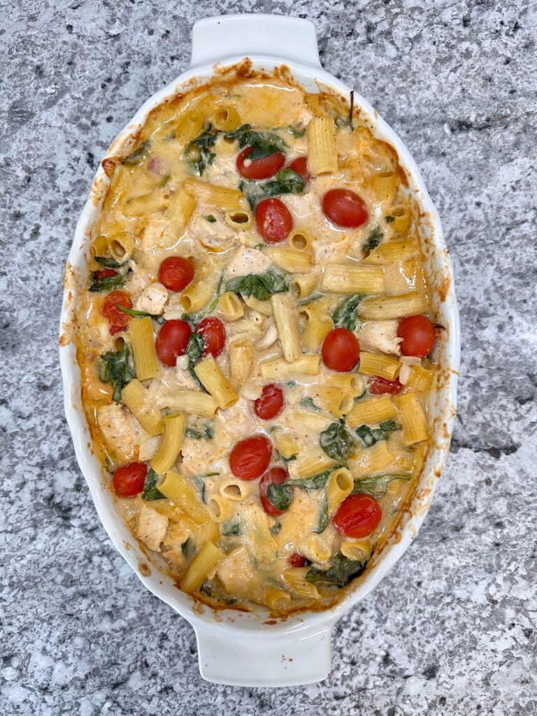 Dump and Bake Chicken Alfredo Pasta