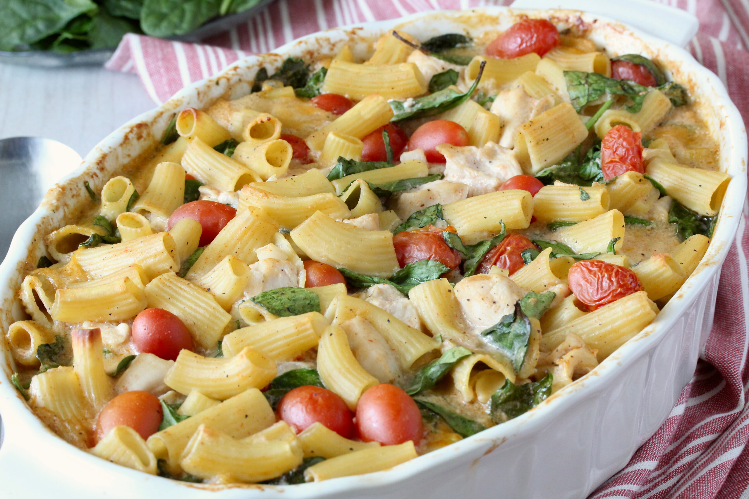 Dump and Bake Chicken Alfredo Pasta