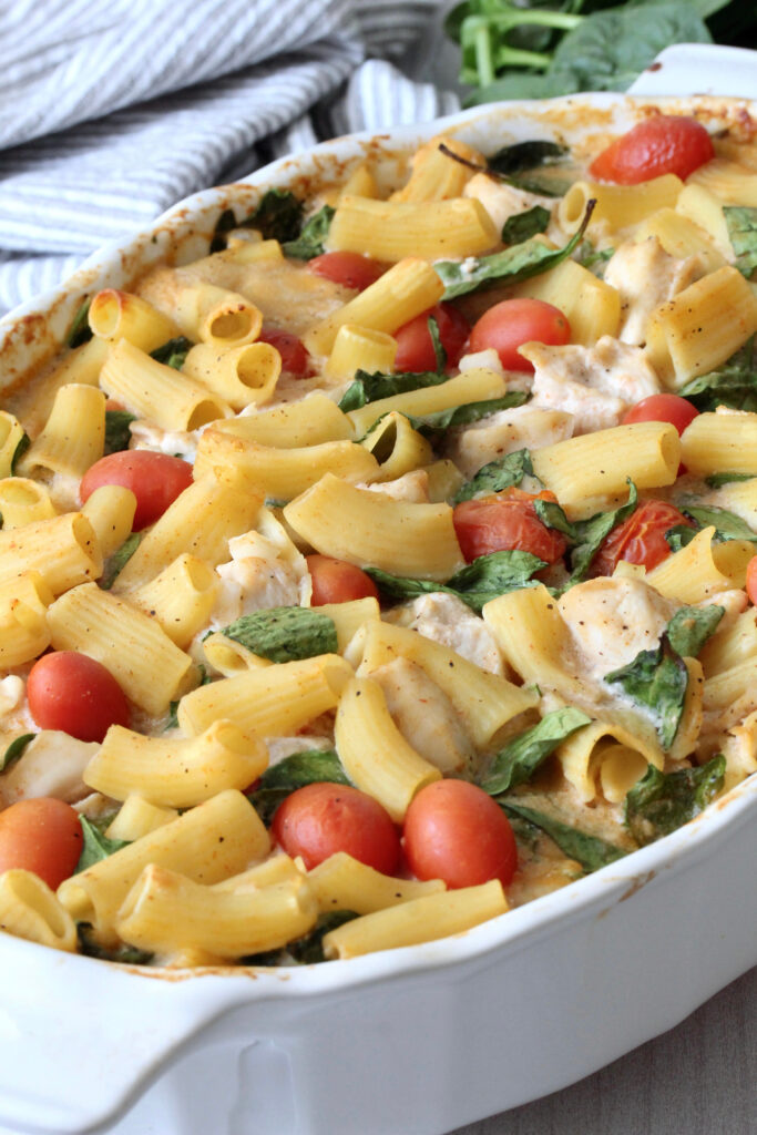 Dump and Bake Chicken Alfredo Pasta