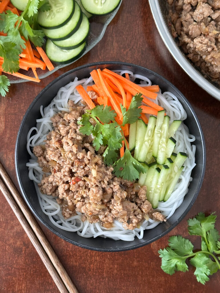 Vietnamese Ground Pork Rice Noodle Bowl
