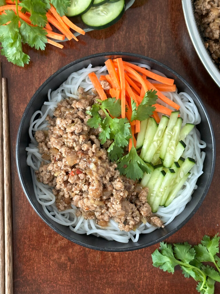 Vietnamese Ground Pork Rice Noodle Bowl