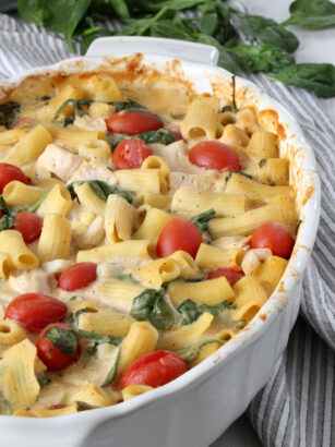 Dump and Bake Chicken Alfredo Pasta