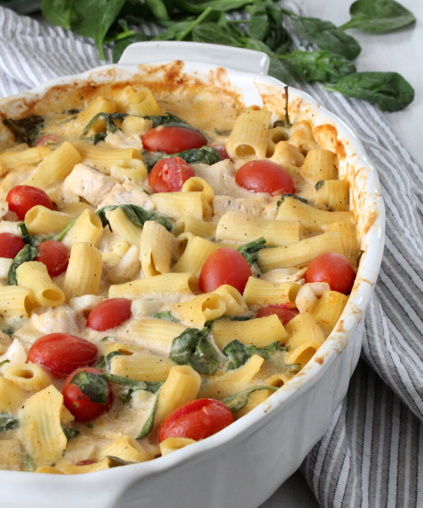 Dump and Bake Chicken Alfredo Pasta