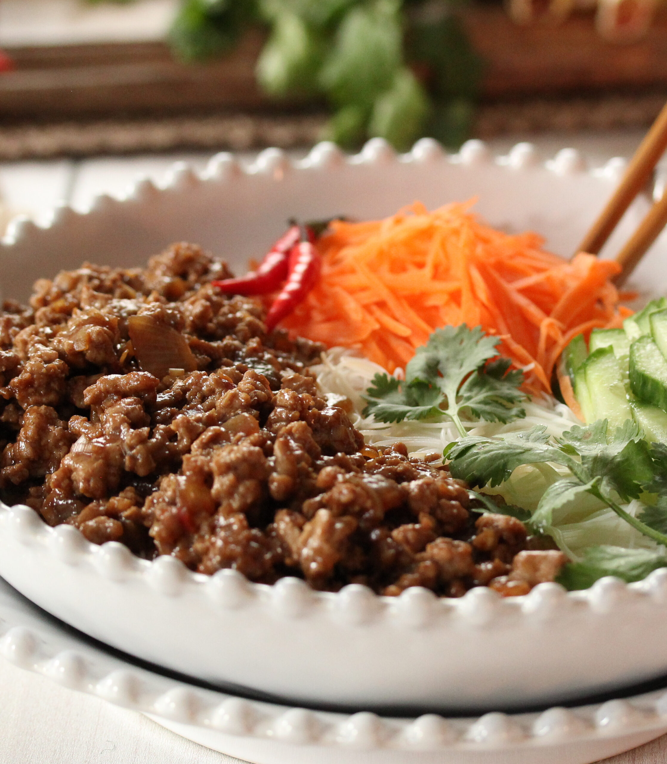 Vietnamese Ground Pork Rice Noodle Bowl