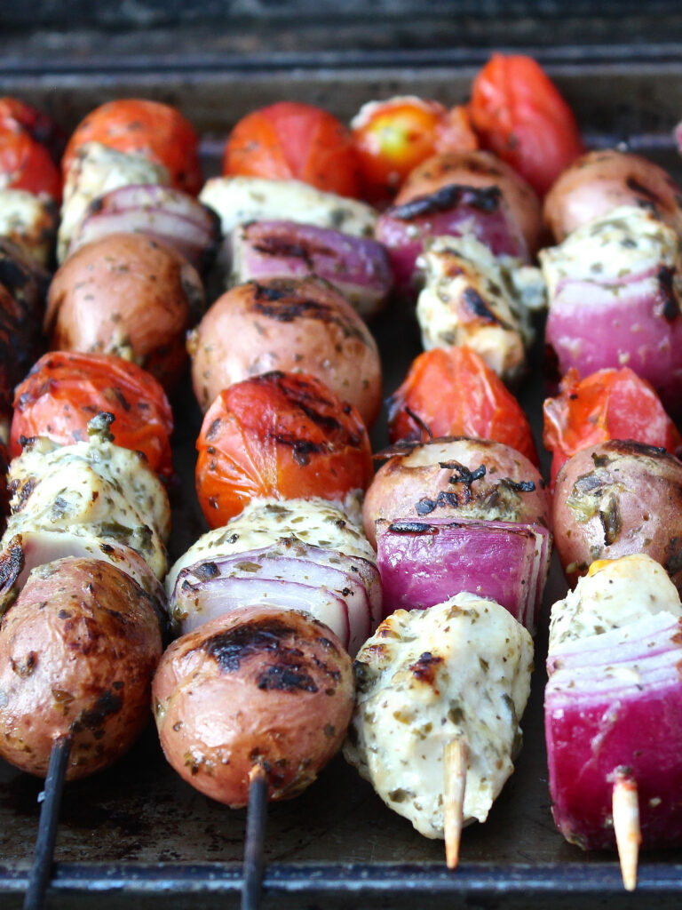Pesto Chicken and Veggie Kabobs